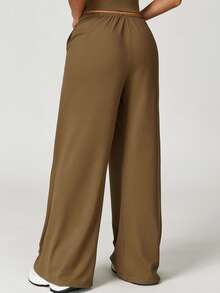 MASKERT 女士运动裤、瑜伽裤、休闲裤、健身服、运动服、跑步裤、休闲运动服、家居服、舒适亲肤紧身裤 - 咖啡棕 - 查看 3