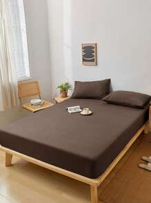 3 件咖啡色超细纤维柔软舒适床笠套装（1 件床笠 + 2 个枕套），适用于卧室和客房，四季皆宜