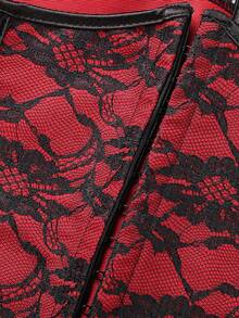 Plus Size Black & Red Contrast Color Halloween Cosplay Women's Fashionable Outerwear Top, Waist Cincher, Versatile Shaping Top - Red - View 5