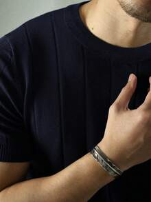 男士百搭短袖休闲针织上衣 - 藏蓝色 - 查看 2