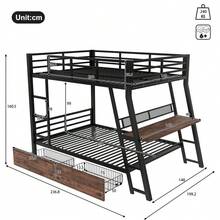 Sairedel Loft Bed, 140 X 200 Cm, Iron Frame, LED Strip, Drawers, Railing, Stairs, Desk, Without Mattress, Black