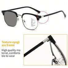 Fashion Progressive Reading Glasses With Color-Changing Effect, Suitable For Both Men And Women | Metal Square Reading Glasses With Presbyopia Correction - Vàng - Xem 9