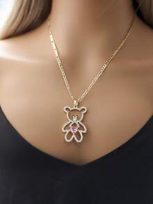 1件18K镀金链条镂空熊心形锆石吊坠项链，适合女性日常、周年纪念、度假等场合佩戴。 - 吊墜 - 查看 3