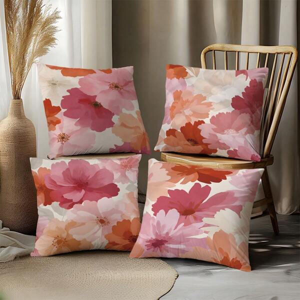4 pièces Taies d'oreiller décoratives à motif floral aquarelle, 17,7*17,7 po (45*45 cm), housse de coussin en polyester imprimée sur un seul côté pour canapé, salon, chambre à coucher, voiture, bureau, hôtel, Airbnb, cadeau parfait