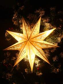 1个圣诞快乐纸灯笼灯罩（不含灯泡），白色圣诞九角星形灯罩，45厘米镂空吊坠，适用于生日、圣诞树装饰、家居圣诞装饰、圣诞快乐装饰、家居装饰、桌面装饰、圣诞派对用品、圣诞派对礼物、圣诞礼物、2025年圣诞装饰、2026年新年装饰、冬季装饰、圣诞装饰、家居圣诞礼物、圣诞装饰 - 白色 - 查看 3