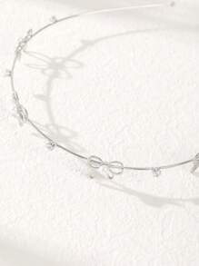 1 件薄纯色花卉蝴蝶结水钻仿珍珠星金属头带，优雅温柔的仙女风格简约百搭刘海头饰，精致的日常佩戴发饰，发带，发箍