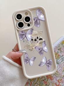 1 件厚薰衣草蝴蝶报纸印花穿孔设计相机保护防摔手机壳适用于 11 Pro Max/12 Pro Max/13 Pro Max/14 Pro Max/15 Pro Max/16 Plus/16 Pro Max、16E、Galaxy A55/A15/S24 Ultra、Redmi、OPPO/Realme、VIVO、Infinix、Honor、MOTO、OnePlus - 白色 - 查看 7