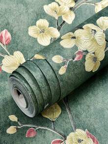 1 Roll Of Vintage Flowers, Plum Blossom Branches, Olive Green, Suitable For Home Decoration, Kitchen Cabinets, Tables And Chairs, Room Backgrounds, Home Renovation, DIY, Waterproof, Stain Resistant, Easy To Clean, Self-Adhesive, Peel And Paste Wallpaper, Wall Stickers, Wallpaper Wall Stickers. - Multicolor - View 4