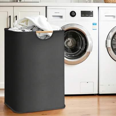 19.02gal Large Capacity Linen Laundry Basket, Solid Wood Handle Foldable Dirty Clothes Basket, Easy To Carry And Store, Bathroom And Bedroom Storage Basket, Independent, Shelf, Shelf Baskets