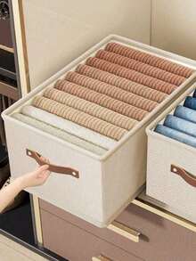 1pc Household Beige Oxford Cloth Collapsible Drawer Type Clothing Storage Box, For Wardrobe, Jeans And Sweater Organization, No Layer Storage Box Clothing Storage Box - 米色 - 查看 1