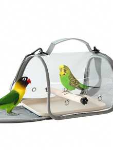 鹦鹉户外活动便携式鸟包，可折叠透明斜挎鸟背包，虎皮玄凤宠物携带包，鸟笼 - 灰色 - 查看 2
