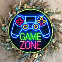 复古游戏区控制器金属标牌 - 充满活力的铁艺墙面艺术，适合游戏玩家，非常适合酒吧、咖啡馆、海滨别墅和游戏室，7.8x7.8 英寸 复古游戏区控制器金属标牌 - 充满活力的铁艺墙面艺术，适合游戏玩家，非常适合酒吧、咖啡馆、海滨别墅和游戏室，7.8x7.8 英寸 它并非真正的霓虹灯。它不发光。本产品为UV高清印刷铁艺装饰画。