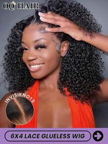 OQ Wear And Go Glueless Wigs Kinky Curly Bob 6x4 Transparent Lace Tiny Knots Pre-Bleached Wig 180% 8-14 Inch Natural Color Pre-Cut & Pre-Plucked Lace Closure Wigs Natural Hairline For Women - SNatural - View 1