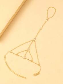 1pc Bohemian Style Crystal Multi-Layer Finger Hand Harness Chain Bracelet For Women, Summer Beach Hand Chain - Gold - View 3