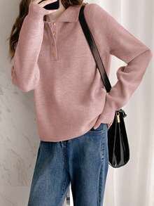 Alicedudu 女式简约百搭翻领半拉链套头毛衣，秋冬