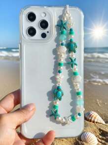 1pc Summer Ocean Life Vacation Style Beaded Lanyard Phone Strap, Travel Accessory Pendant