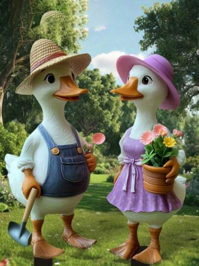 1 个鸭子花园桩，- 2D 打印，无电池/无芯，可爱的鸭子形状，由耐用的亚克力花园桩制成，适用于父亲节、婚礼、节日户外草坪装饰、婚礼装饰，可爱的鸭子形状，由耐用的亚克力花园桩制成