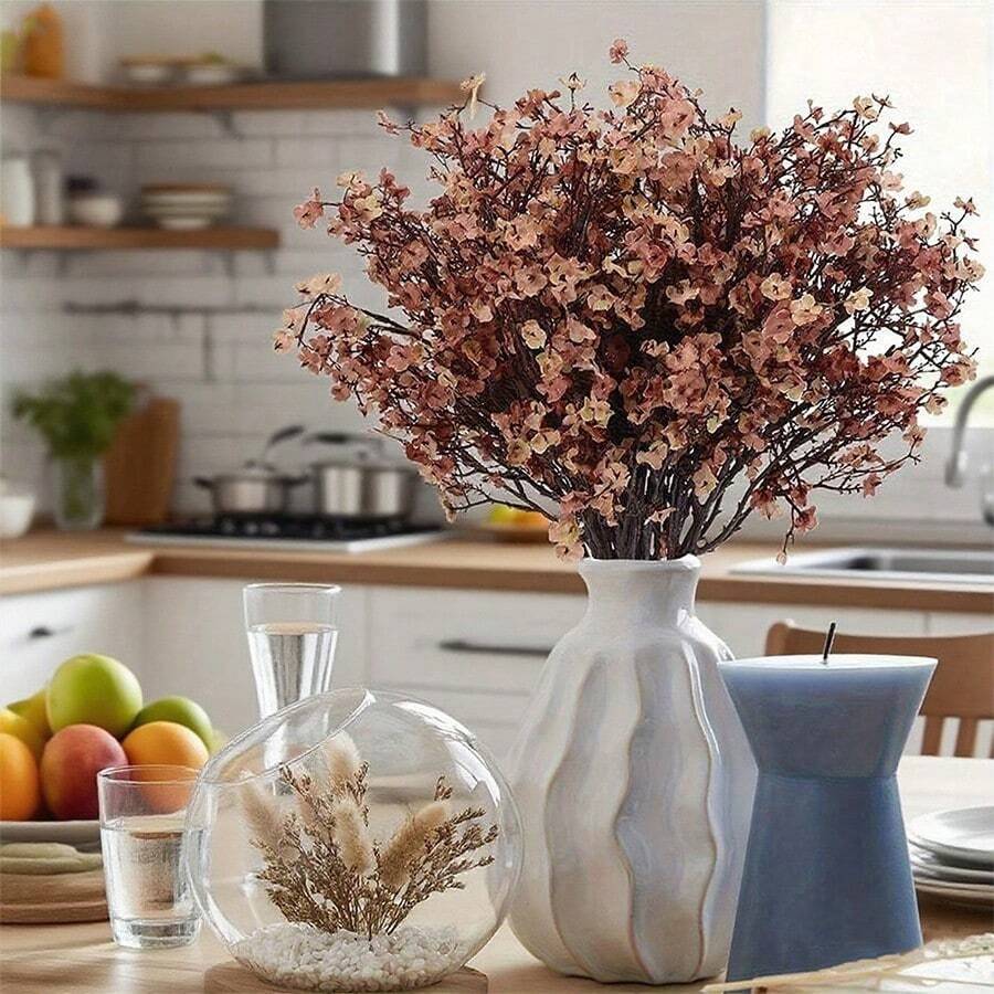 10 piezas de flores artificiales del aliento del bebé, ramo de Gypsophila de plástico de estilo moderno para decoración otoñal, desmontable para arreglos florales DIY, de bajo mantenimiento, adecuado para sala de estar, dormitorio, oficina, boda, mesa, fiesta, decoración del hogar y florero