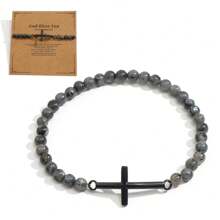 Bracciale da uomo con croce in metallo color acciaio, accessori metallici cool e hardcore con perline di calcedonio rosso cremisi lucido da 4 mm e pietre preziose