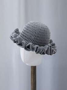 1 件纯色手工编织钩针帽,波西米亚风格褶皱软边帽,带褶边,休闲可爱复古街头时尚涤纶针织渔夫帽 - 彩色 - 查看 30