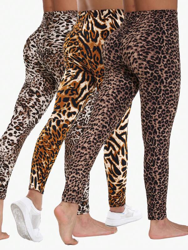 Autumn/Winter New Casual Women's High Stretch Solid Brown Leggings, Soft & Comfortable Leopard Print Pattern Leggings, Suitable For Yoga, Exercise, Outdoor Activities, Commuting, Street, Fitness, Running, E-Girl