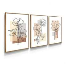 KIT 3 Decorative Abstract Terracotta Floral Frame For Living Room Bedroom 8mm Thick Panel - 白色 - 查看 1