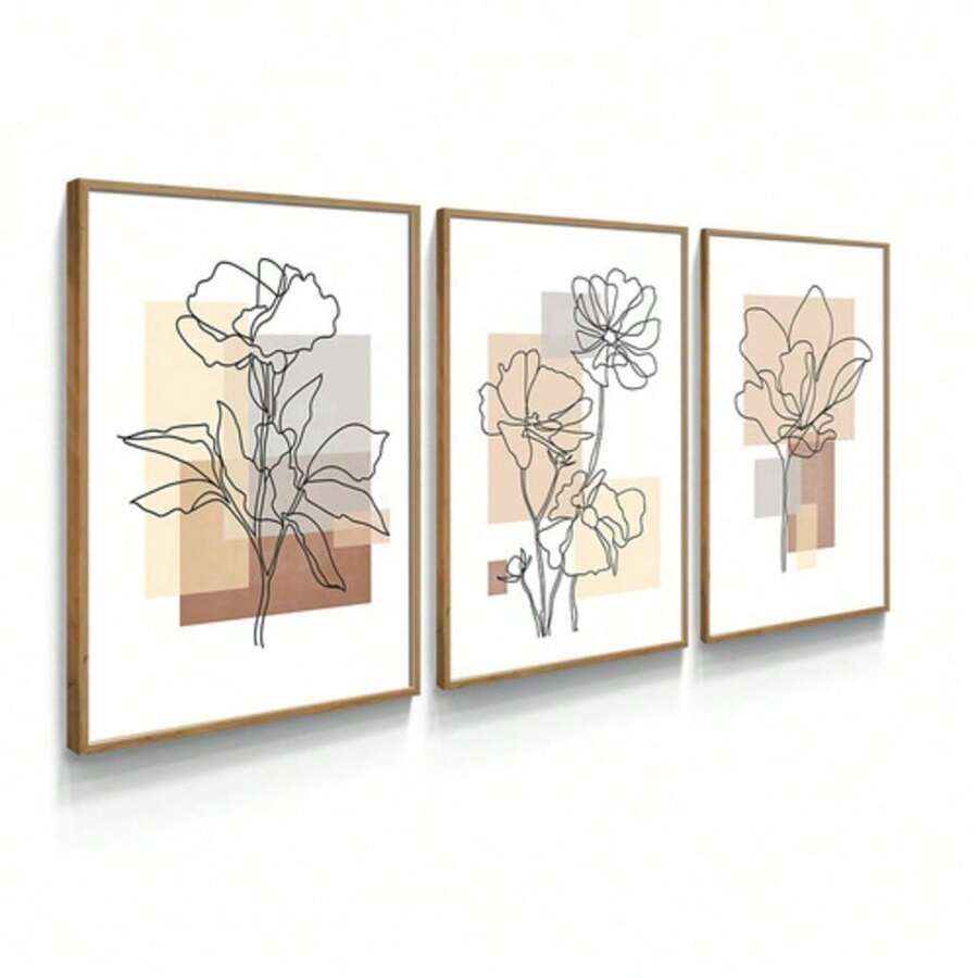 KIT 3 Decorative Abstract Terracotta Floral Frame For Living Room Bedroom 8mm Thick Panel - 白色 - 查看 1