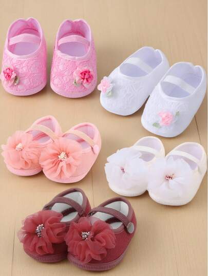 1 Pair Infant 0-1 Year Old Floral Decorated Socks, Soft & Cute Shallow Mouth Princess Style Baby Crib Floor Crawling Socks, Size 0-6 Months/6-12 Months