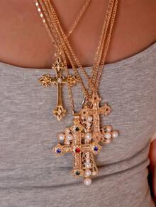 4件套赛博朋克十字架项链配饰，夸张多层项链吊坠，时尚百搭