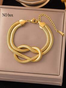 2 piezas/set de joyería de collar y pulsera trenzado de acero inoxidable, diseño de doble capa de moda para mujeres y hombres, ideal para uso diario, Gatherings, festivales y fiestas - Amarillo Oro - Ver 3