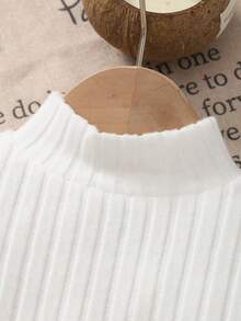 女宝宝圆领喇叭袖罗纹白色T恤+圆领无袖露背蝴蝶结刺绣珍珠纽扣蓝色连衣裙两件套 - 彩色 - 查看 4