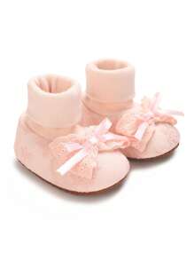 Spring Infant 0-1 Year Old Infant Girls Soft Bottom Anti-Slip Princess Footwear Sock With Bow Decor - Pink - View 2