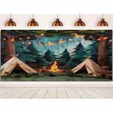 1 Photography Camping Background - Forest Scene With Tent, Fire Pit, And Light String - Perfect For Party, Photo Booth, And Event Decoration, Party Background | Camping Theme Decoration | Multi Functional Decoration, Camping Accessories