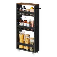 Chariot de Rangement Fin à 4 Niveaux, Étagère de Cuisine avec roulettes, avec Poignée, Petit Espace, 15 x 43,2 x 86,5 cm, Salle de Bain, Buanderie, Noir Boisé et Marron Rustique - Noir - Voir 3