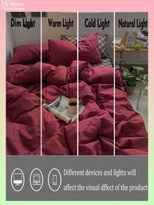 3 件套酒红色超柔软床上用品套装，适合男孩女孩学生宿舍，1 个羽绒被套，2 个枕套，无填充，可机洗 - 酒紅色 - 查看 6