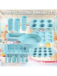 30-Piece Ultimate Baking Set - Includes 18 Mini Muffin Cups, 12-Cavity Muffin Pan & 9-Cavity Madeleine Mold+ 6 Kitchen Tools,6-Cavity Jelly Pudding Plate, Square Cake Mold, Round Cake Mold, Toast Bread Mold, Silicone Pancake Plate | Non-Stick Cake, Jelly & Pancake Molds | Complete Kit For Home Bakers