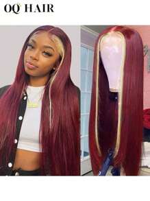 头发 Oq 头发 Oq 假发 直发 13*4 透明蕾丝前假发 Oq 蕾丝前假发 勃艮第 99J/613 金发 Oq 真人发假发 180% 16-28 英寸 预拔蕾丝 迷你结 预漂白头发 万圣节接发配件