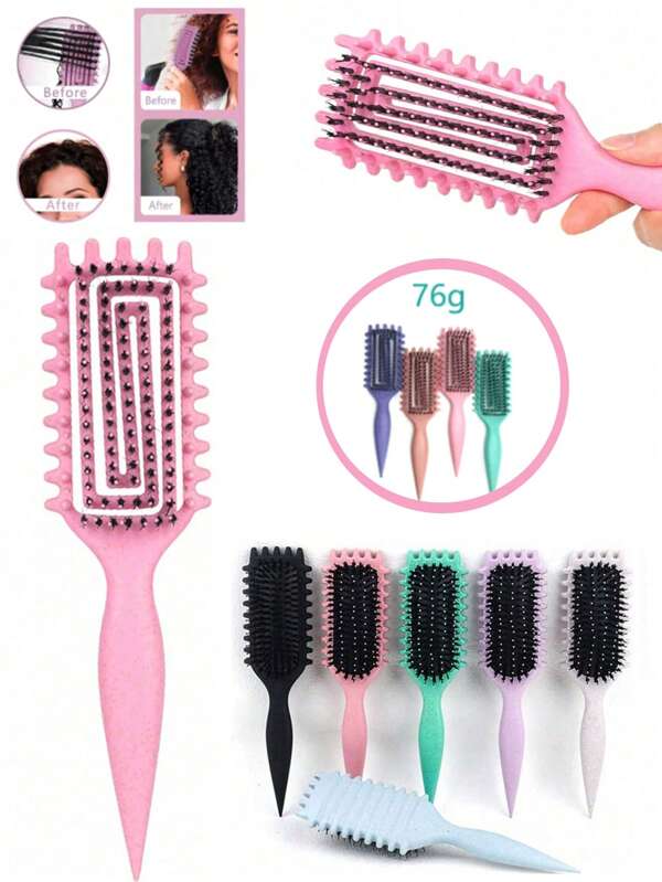 1 pieza Cepillo definidor de rizos para cabello rizado, cepillo para dar volumen y definir rizos con diseño de ranura en el borde, desenredador para dar forma a rizos elásticos, control del frizz y definición de ondas, cepillo para cabello rizado para mujeres, herramienta para el cabello para uso en seco o húmedo, ideal para uso diario o viaje