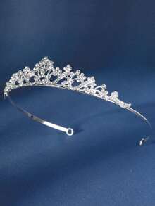 1pc Elegant Rhinestone Tiara Headband, Suitable For Prom, Wedding Valentine's Day Accessories - Silver - View 5