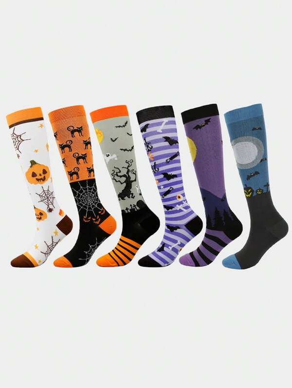 2 pares de meias de compressão de tripulação casuais de rua atlética de Halloween novidade para homens, adequadas para uso diário (entrega aleatória)
