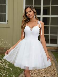 YUMIBRAVO 优雅露背设计白色女士婚纱礼服新娘生日礼服 - 白色 - 查看 3