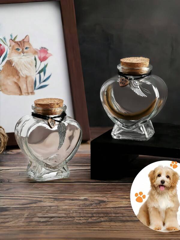 Pet Hair Memorial Bottle For Cats, Dogs, Fish, Birds - Pet Fur Memorial, Dog, Cat, Bird, Fish Themed Memorial Fur, Pet Memorial Urn (Rope And DIY Storage In Bottle By Default), Home Decor, Indoor Ornament, Garden Decor, Highly Commemorative, Handmade Glass Craft