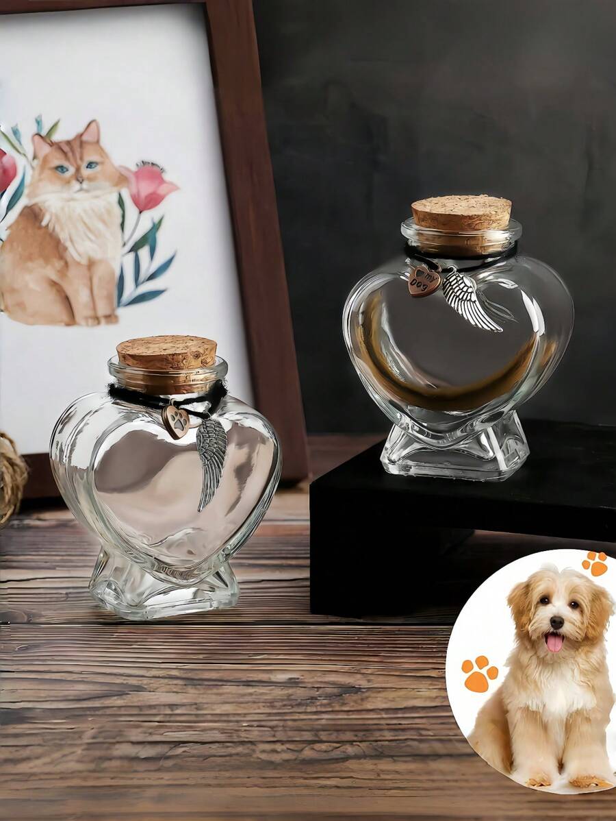 Botella conmemorativa de pelo de mascota para gatos, perros, peces, pájaros - Conmemoración de pelo de mascota, memorial temático de perro, gato, pájaro, pez, urna conmemorativa de mascota (cuerda y almacenamiento DIY en la botella por defecto), decoración del hogar, adorno interior, decoración del jardín, altamente conmemorativo, artesanía de vidrio hecha a mano