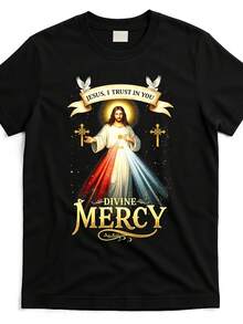 Jesus I Trust In You Divine Mercy Catholic Christian Jesus T Shirt Same Style For Men And Women 2025 Summer Short-Sleeved Printed T-Shirt Pure Cotton 220G - Black - View 6