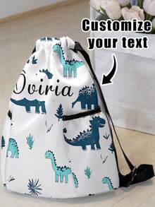 1pc Customized Cartoon Dinosaur Drawstring Backpack With Pockets, Perfect Back To School Gift For Children And Teenagers, Customizable With Your Own Name Or Friend/Sibling's Name - Multicolor - View 2