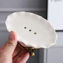 1 件陶瓷皂盒，豪华家居皂架，高端酒店餐厅带排水功能的皂盘，防滑皂盘，装饰性皂架，浴室配件，圣诞节/万圣节礼物 - 米色 - 查看 4