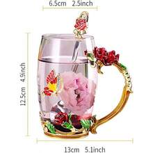 1. Special Occasion Gifts For Her 2. Enamel Butterfly Flower Glass Tea Cup Rose Red Coffee Mug 3. Mother's Day Presents For Mom Grandma Wife Female Friends - 玫瑰紅 - 查看 3