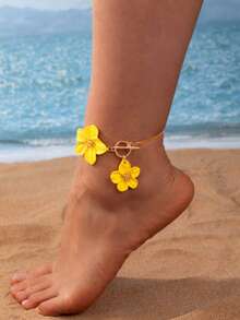 1 件时尚优雅的黄色花朵脚链，适合节日佩戴