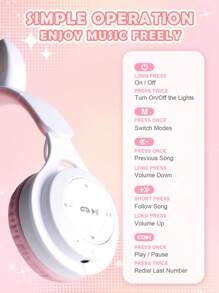 New Cat Ear Wireless Headphones, Gradient Color Cute Headband Earphones With Micro SD Card Slot, Foldable Mini Macaron, Valentine's Day, Christmas, New Year Gift For Women