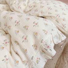 Muslin Duvet Cover With Ruffled Edges, 1 Piece Cotton Comforter Cover 47X59'', Pattern 2-Layer Gauze Bedding, No Quilt Or Pillowcases, Bedroom Essential - 映山紅 - 查看 9